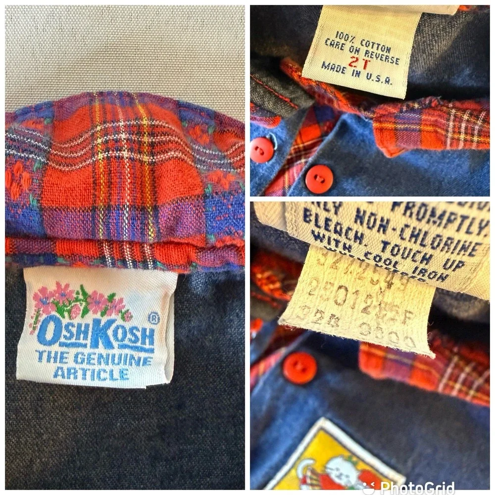 Vintage Oshkosh Denim Red Plaid‎ Collar Button Up Dress Girls 2T Christmas Party